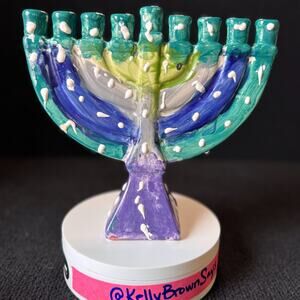 Hand-Painted Ceramic Menorah – Colorful Pottery Hanukkah Candle Holder